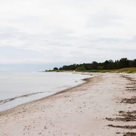 A view of the Baltic sea from the sandy shore (beach). Clear sky. Idyllic seascape. Ruhnu island,...
