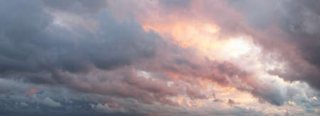 Clear blue sky with glowing clouds. Soft sunlight. Dramatic cloudscape. Concept art, meteorology,...