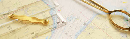 Antique W HC 6 brass dividers calipers nautical navigation chart tool, parallel ruler, white map...