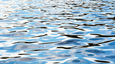 Crystal clear water surface texture. Ocean, sea, river or lake. Reflections of a clear blue sky. Sunshine, sunny day. Natural pattern, background, graphic resources. Pure nature, environment conceptsの写真素材