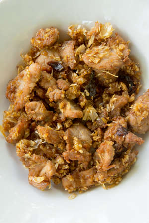 Fried pork with garlic.の写真素材