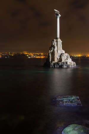 The Monument to the ships scuttled during the siege of Sevastopol  the Crimean War at nightの写真素材