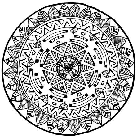 Maya Round Mandala doodle black and white for yoga and meditationのイラスト素材