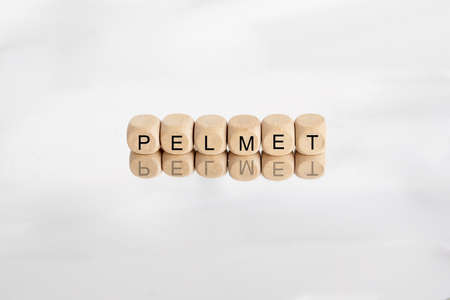Word pelmet made by wooden cubes with reflectionの写真素材