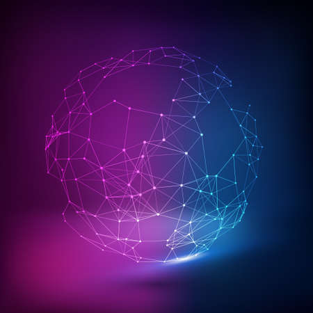Network graph of connected nodes. Social media graph of users. Sphere cluster of communication links. Technology abstract background.のイラスト素材