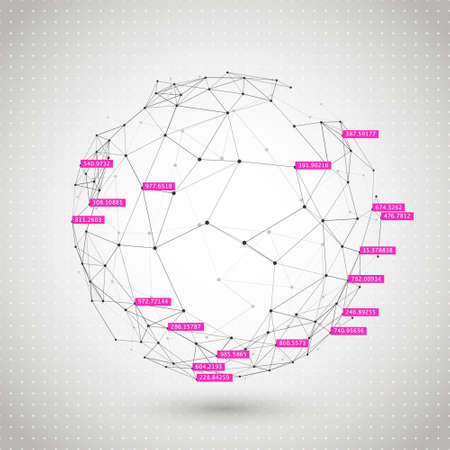 Data clusterization. Abstract background of connected sphere. Network of communication nodes. Technology abstract background.のイラスト素材