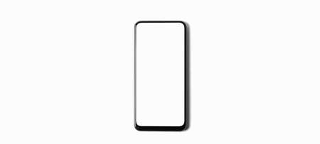 Smartphone top view with white screen on a white backgroundの写真素材