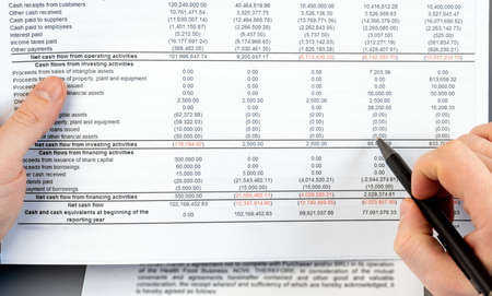 Close up businessman calculate on paper document financial data. Finance concept