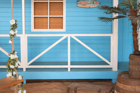 Blue Beach bungalow in the studio at sunny dayの写真素材