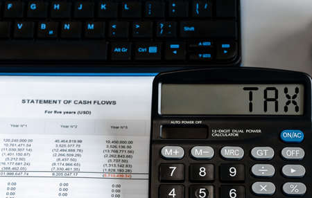 Word TAX on calculator. Business and tax concept. Stock photoの写真素材