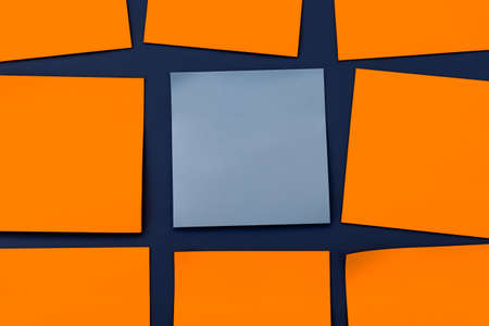 A blue sticky sticker is the center of attention among orange note papers, copy space, add text,...