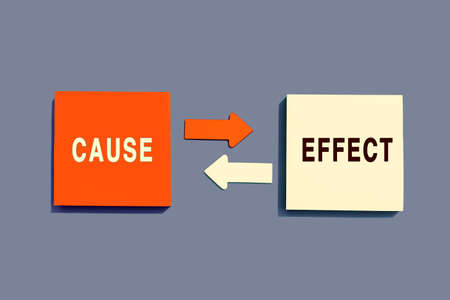 Cause Effect arrows concept written on note paper on gray background, top view