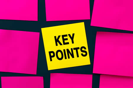 KEY POINTS - inscription on yellow sticker, text concept. A yellow square sticker is the center of among pinks note papersの写真素材