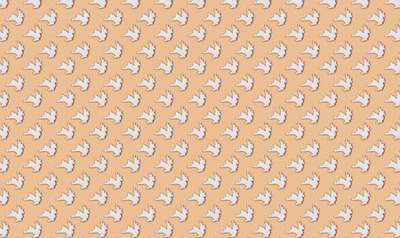 Happy holidays, Merry Christmas, New Year, seamless pattern. White deer shaped gingerbread cookie on pastel orange, minimal print for new year cardの写真素材