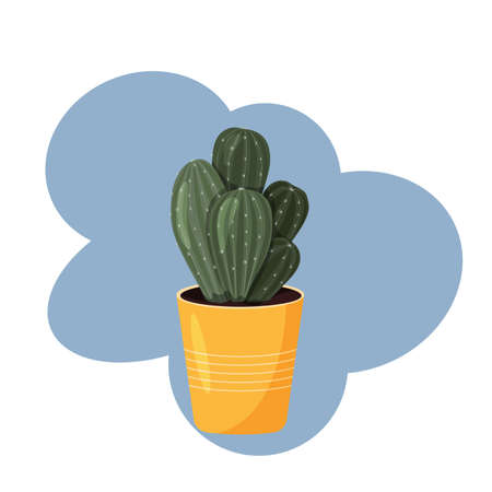 Cactus In A Pot. Vector image in flat style. Colorful drawing of indoor cactus on a blue background.のイラスト素材