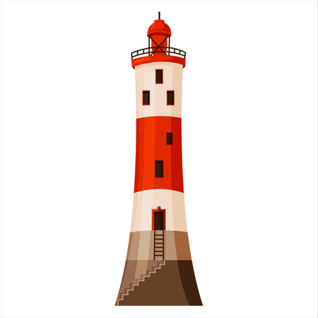 The lighthouse tower is isolated on a white background. Stylization. Vector illustration.のイラスト素材