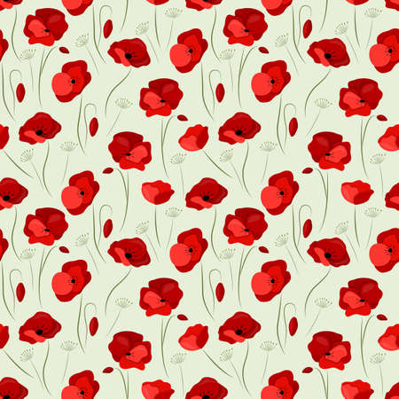 Beautiful floral seamless pattern. Bright red poppies on a light background.のイラスト素材