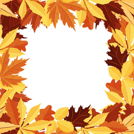Square frame made of autumn leaves. A design element. Vector.のイラスト素材