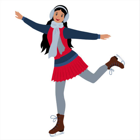 A young girl is skating. Winter sport. Leisure. The concept of a festive pastime. Vector.のイラスト素材