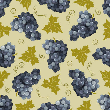 Seamless pattern of grape branches for packaging design. Light background with grape berries and leaves. Vector illustration.のイラスト素材