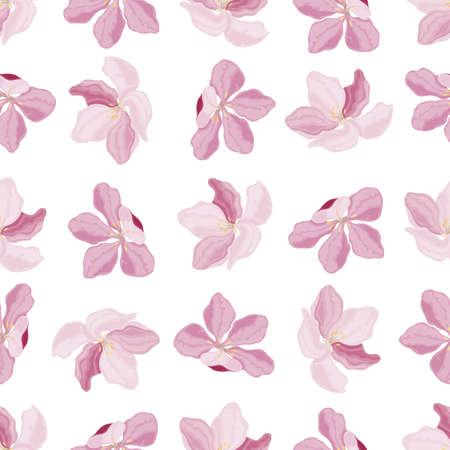 Pink cherry blossoms on a white background. Seamless pattern for textiles and paper. Vectorのイラスト素材