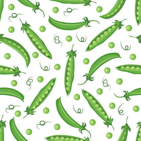 Vector seamless pattern with green pea podsのイラスト素材