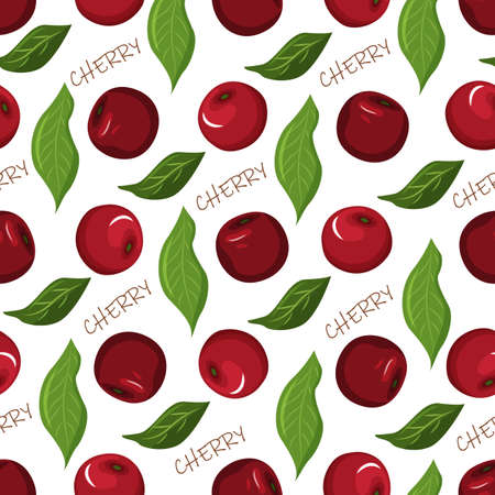 Vector seamless pattern with ripe cherry berriesのイラスト素材