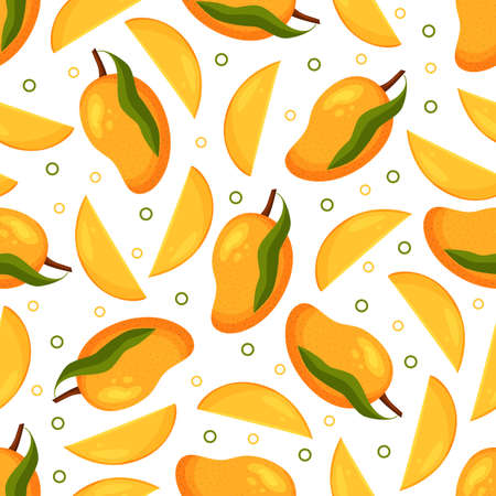 Vector seamless pattern with juicy ripe yellow mangoesのイラスト素材