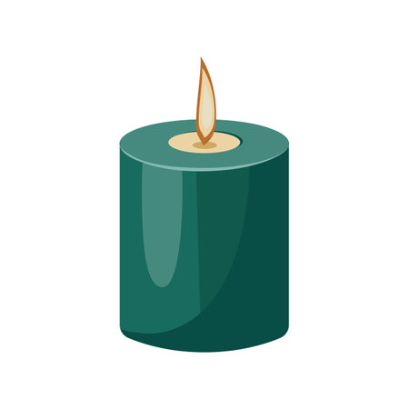 Green wax burning candle. Symbol of Christmas. Vector illustration on white background.のイラスト素材