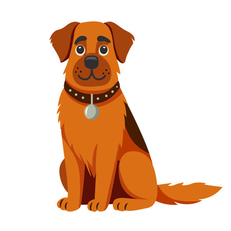 Large brown adult dog wearing a leather collar. Vector illustration isolated on white background.のイラスト素材