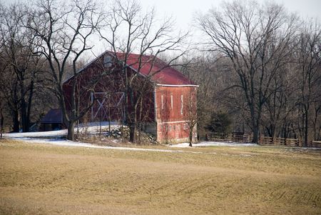 Red barn in winter