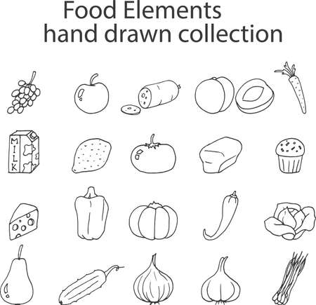 Food Elements hand drawnのイラスト素材