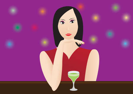 Woman sitting in a barのイラスト素材