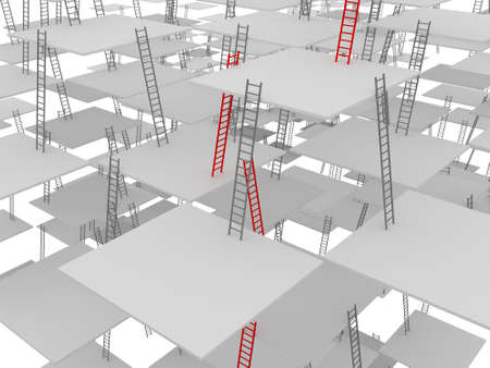 Difficult labyrinth from set of laddersの写真素材