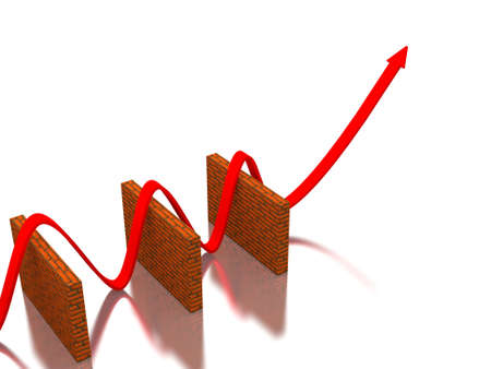 The red arrow overcomes obstaclesの写真素材