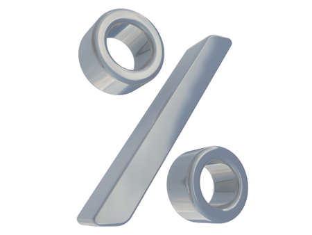 Silvery sign on percent on a white backgroundの写真素材