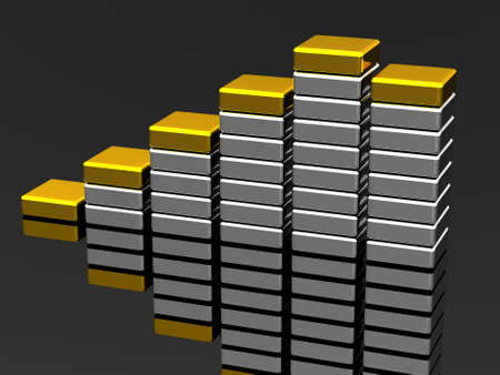 The graph consisting of grey and yellow metal ingotsの写真素材