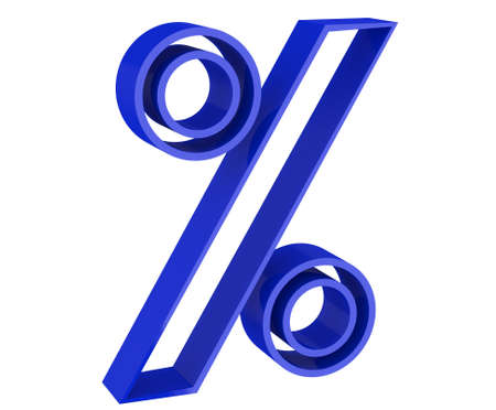 Blue percent sign on a white backgroundの写真素材