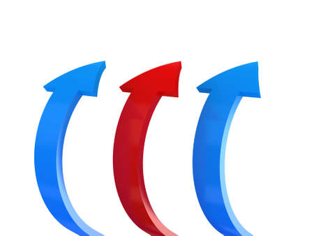 Blue and red arrows on a white backgroundの写真素材