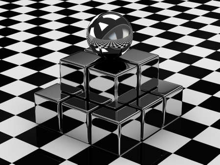 The metallic ball on the metallic cubesの写真素材