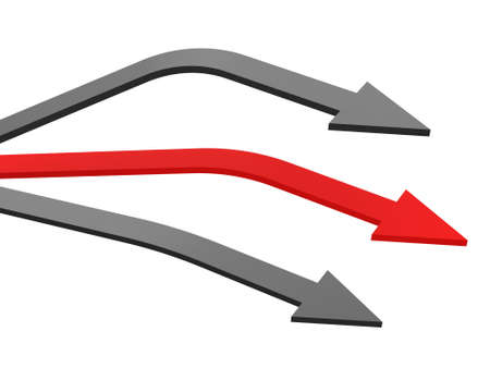 Grey and red arrows on a white backgroundの写真素材