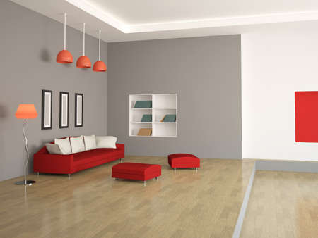 The interior of a large room with furniture