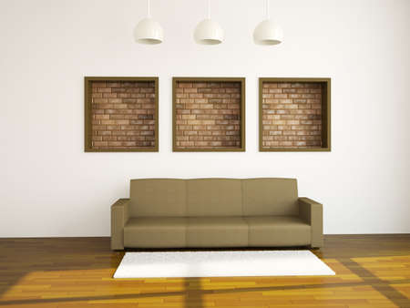 The room interior with sofa near a wall