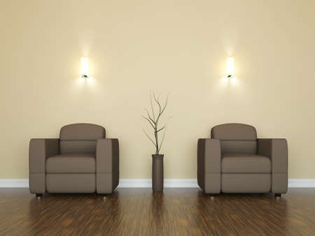 Leather armchairs and a vase near the wall