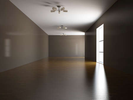 A large hall with a big window