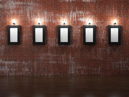 The big gallery with empty wooden frames