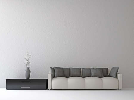 Sofa and a vase near the wall