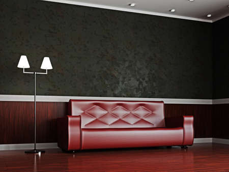 A room interior with a red leather sofaの写真素材