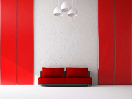 The small red sofa near the wallの写真素材