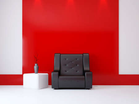 A room interior with a armchair near the wallの写真素材